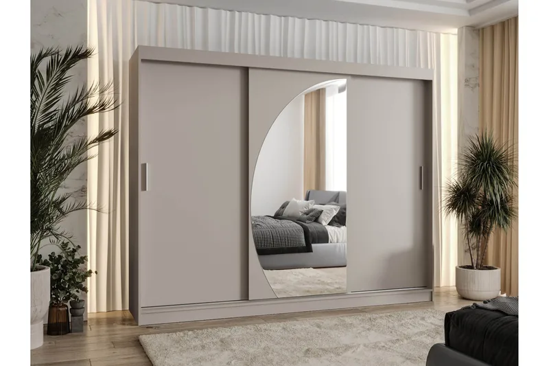 Amira Garderob med Spegel 250x200 cm i Målat Trä - Beige - Förvaring - Klädförvaring - Garderob & garderobssystem