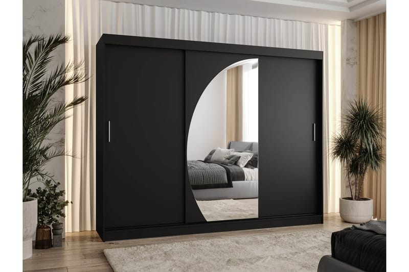 Amira Garderob med Spegel 250x200 cm i Målat Trä med Glasdetaljer - Svart - Förvaring - Klädförvaring - Garderob & garderobssystem