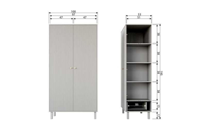 Antonie Garderob 53x100 cm - Grå - Förvaring - Klädförvaring - Garderob & garderobssystem