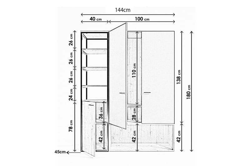 Asansor Garderob 144x40 cm - Antracit/Natur - Garderob & garderobssystem