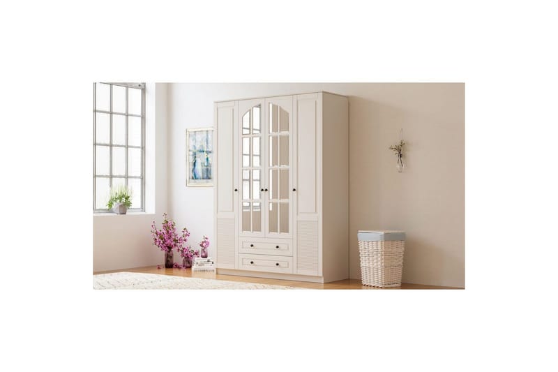 Astrel Garderobsskåp 140x184 cm - Matt Vit - Förvaring - Klädförvaring - Garderob & garderobssystem - Klädskåp & fristående garderob