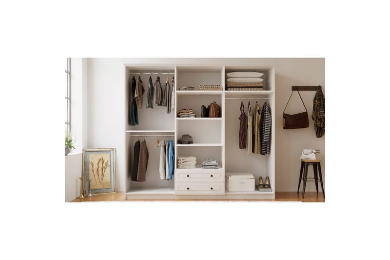 Astrel Garderobsskåp 210x184 cm - Matt Vit - Förvaring - Klädförvaring - Garderob & garderobssystem - Klädskåp & fristående garderob