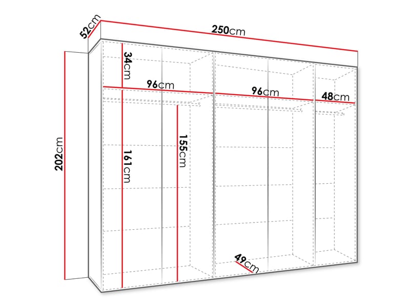Barile Garderob 250 cm - Vit och guld - Förvaring - Klädförvaring - Garderob & garderobssystem - Klädskåp & fristående garderob