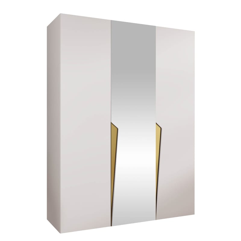Barile Garderob med spegel 150 cm, Vit med gulddetaljer/speglad/silverfärgad framsida