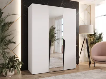 Barile Garderob med spegel 150 cm - Vit med svarta detaljer/speglad/silverfärgad framsida - Förvaring - Klädförvaring - Garderob & garderobssystem