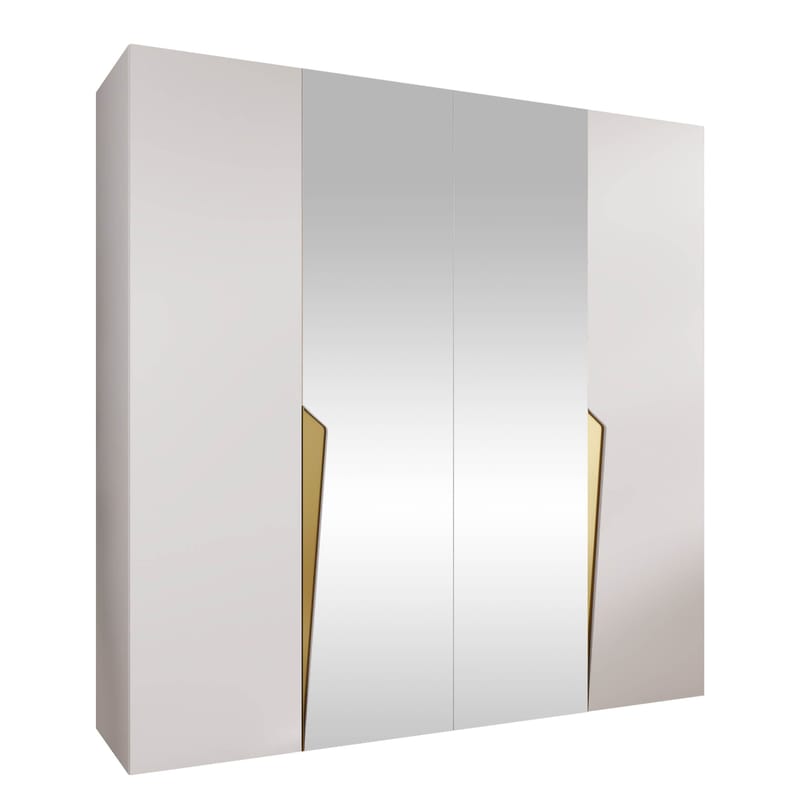 Barile Garderob med spegel 200 cm, vit/guld