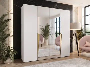 Barile Garderob med spegel 200 cm - vit/guld - Förvaring - Klädförvaring - Garderob & garderobssystem