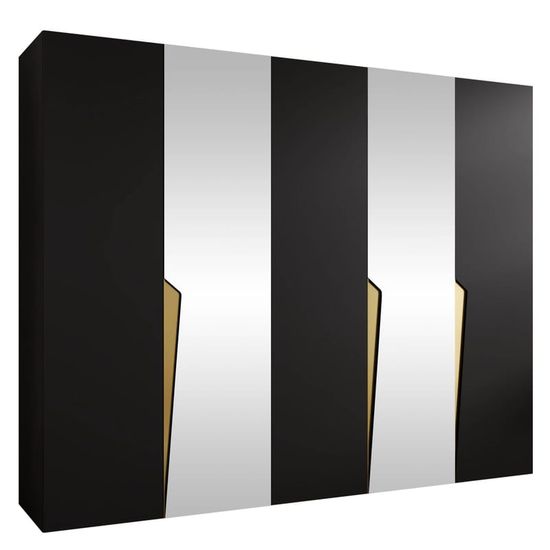 Barile Garderob med spegel 250 cm, Guld/svart
