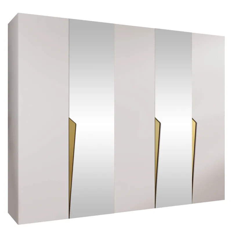 Barile Garderob med spegel 250 cm, Vit, guld