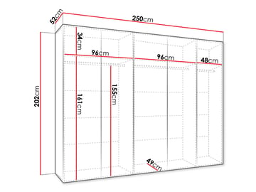 Barile Garderob med spegel 250 cm - Vit/guld - Förvaring - Klädförvaring - Garderob & garderobssystem - Klädskåp & fristående garderob