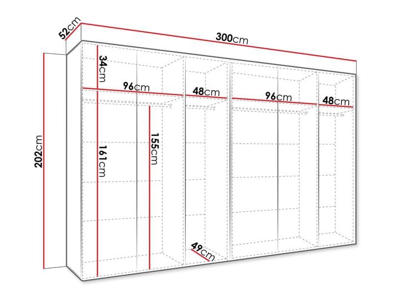 Barile Garderob med spegel 300 cm - vit - Förvaring - Klädförvaring - Garderob & garderobssystem - Klädskåp & fristående garderob