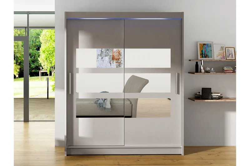 Bay Garderob m. Spegel 150x200 cm - Beige - Förvaring - Klädförvaring - Garderob & garderobssystem