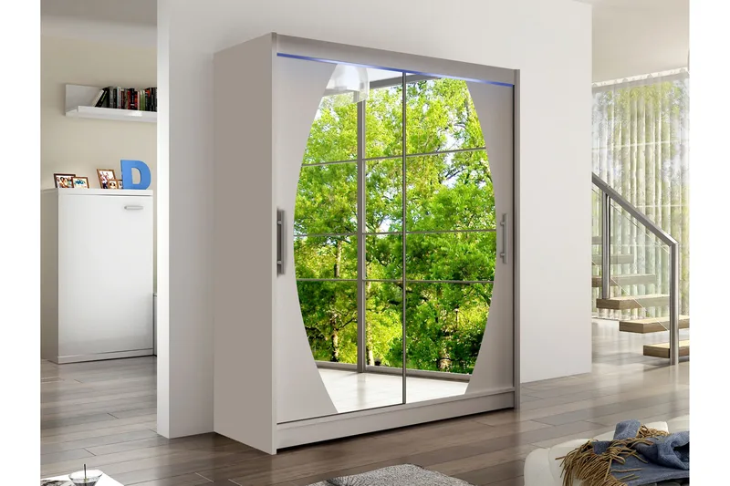 Bay Garderob m. Spegel 150x200 cm - Beige - Förvaring - Klädförvaring - Garderob & garderobssystem