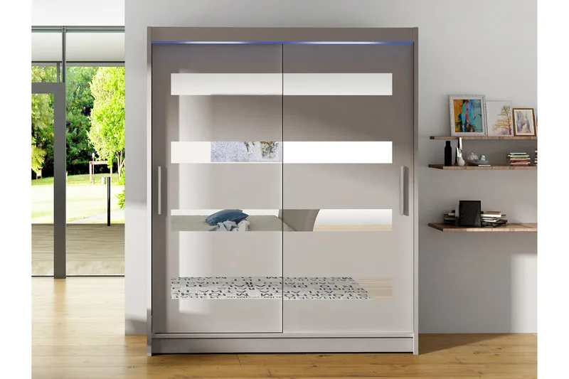 Bay Garderob m. Spegel 150x200 cm - Beige - Förvaring - Klädförvaring - Garderob & garderobssystem