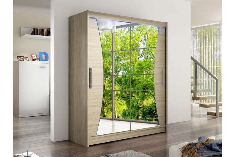 Bay Garderob m. Spegel 150x200 cm - Brun - Förvaring - Klädförvaring - Garderob & garderobssystem