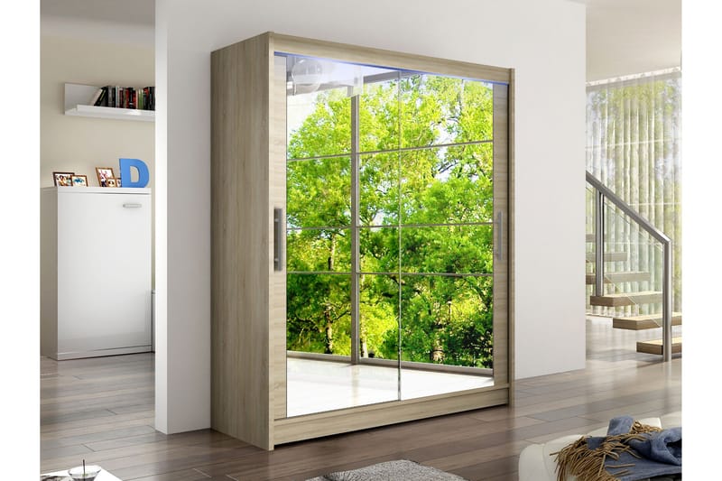 Bay Garderob m. Spegel 150x200 cm - Brun - Förvaring - Klädförvaring - Garderob & garderobssystem