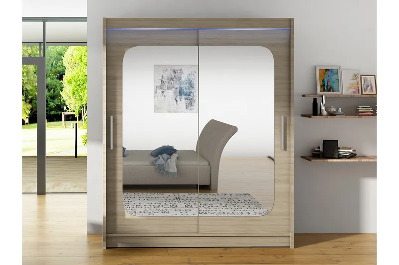 Bay Garderob m. Spegel 150x200 cm - Brun - Förvaring - Klädförvaring - Garderob & garderobssystem