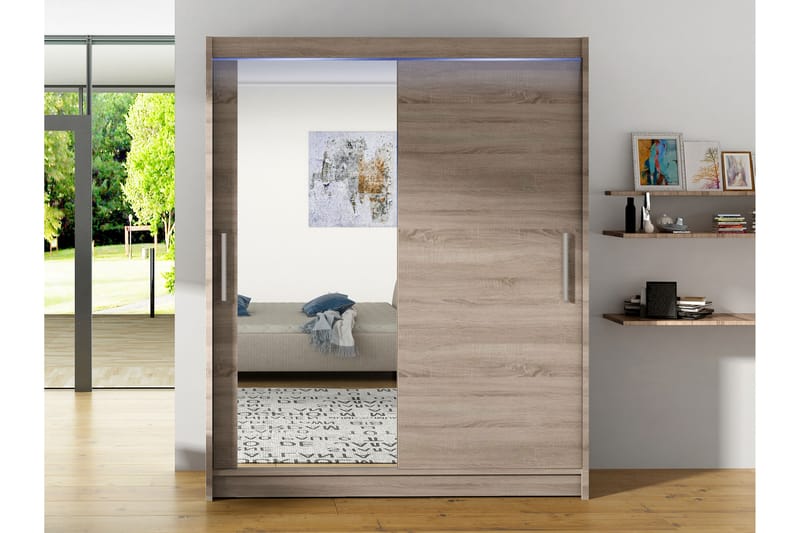 Bay Garderob m. Spegel 150x200 cm - Brun - Förvaring - Klädförvaring - Garderob & garderobssystem