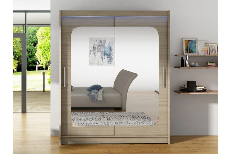 Bay Garderob m. Spegel 150x200 cm - Brun - Förvaring - Klädförvaring - Garderob & garderobssystem