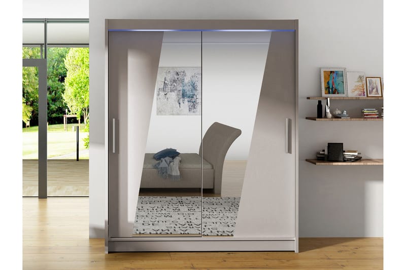 Bay Garderob m. Spegel 150x200 cm - Grå - Förvaring - Klädförvaring - Garderob & garderobssystem