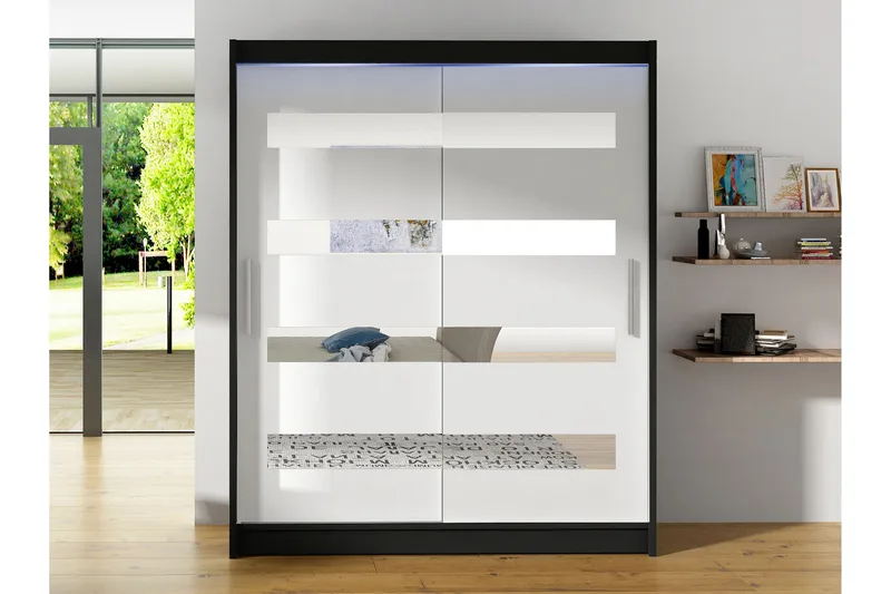 Bay Garderob m. Spegel 150x200 cm - Svart/Vit - Förvaring - Klädförvaring - Garderob & garderobssystem