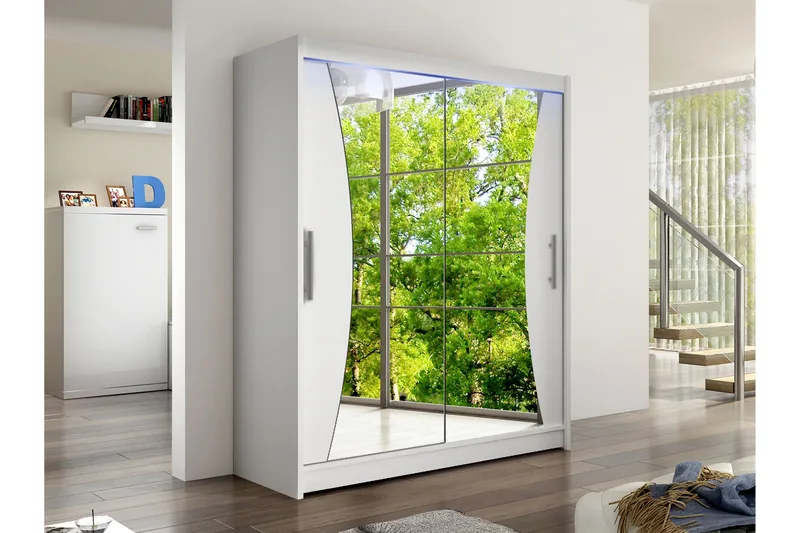 Bay Garderob m. Spegel 150x200 cm - Vit - Förvaring - Klädförvaring - Garderob & garderobssystem