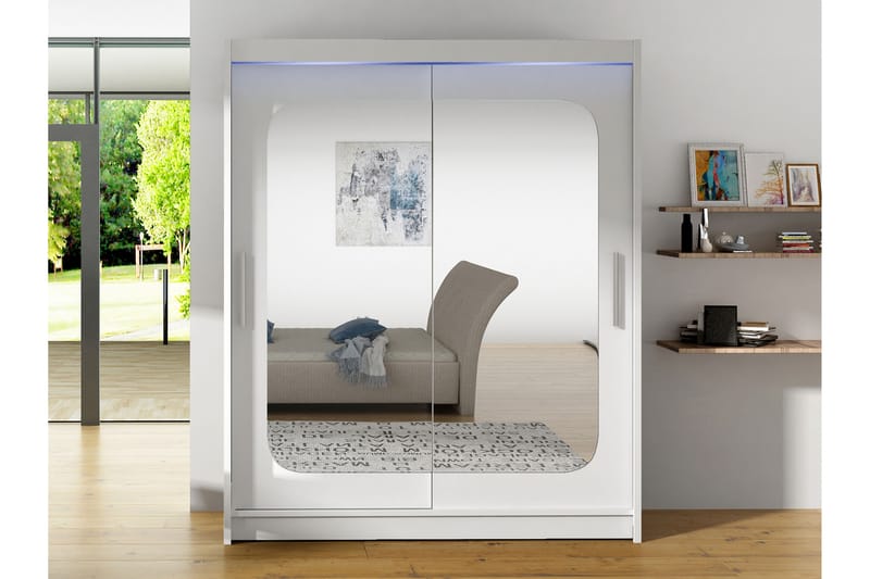 Bay Garderob m. Spegel 150x200 cm - Vit - Förvaring - Klädförvaring - Garderob & garderobssystem