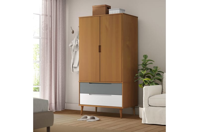 beBasic Garderob brun 90x55x175 cm massiv furu - Brown - Förvaring - Klädförvaring - Garderob & garderobssystem