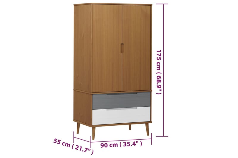 beBasic Garderob brun 90x55x175 cm massiv furu - Brown - Förvaring - Klädförvaring - Garderob & garderobssystem