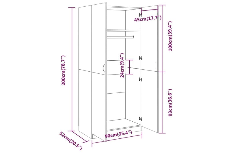 beBasic Garderob brun ek 90x52x200 cm konstruerat trä - Brown - Förvaring - Klädförvaring - Garderob & garderobssystem