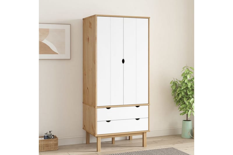 beBasic Garderob brun och vit 76,5x53x172 cm massivt furuträ - White - Förvaring - Klädförvaring - Garderob & garderobssystem