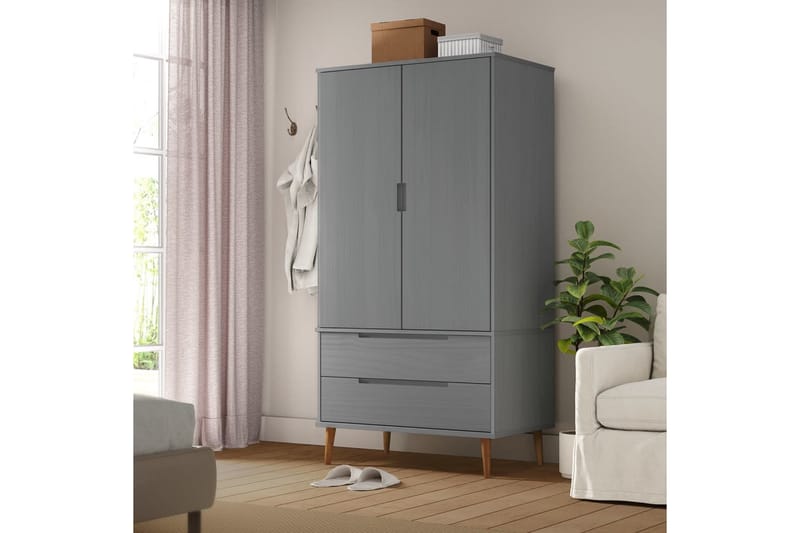 beBasic Garderob grå 90x55x175 cm massiv furu - Grey - Förvaring - Klädförvaring - Garderob & garderobssystem