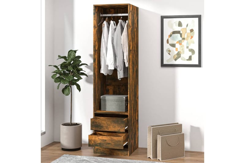beBasic Garderob med lådor rökfärgad ek 50x50x200 cm konstruerat trä - Brown - Förvaring - Klädförvaring - Garderob & garderobssystem