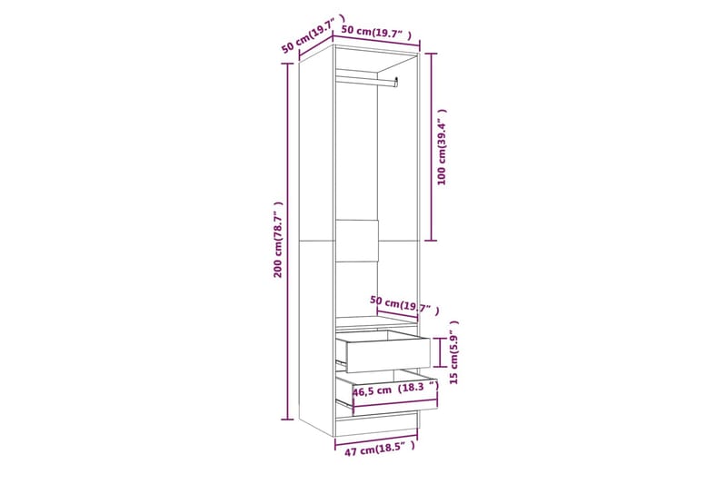 beBasic Garderob med lådor rökfärgad ek 50x50x200 cm konstruerat trä - Brown - Förvaring - Klädförvaring - Garderob & garderobssystem
