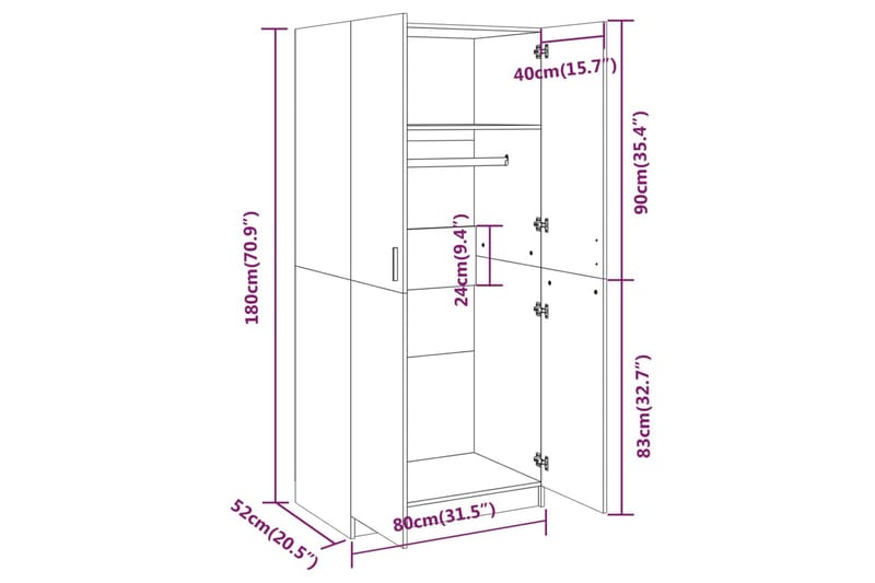 beBasic Garderob rökfärgad ek 80x52x180 cm konstruerat trä - Brown - Förvaring - Klädförvaring - Garderob & garderobssystem