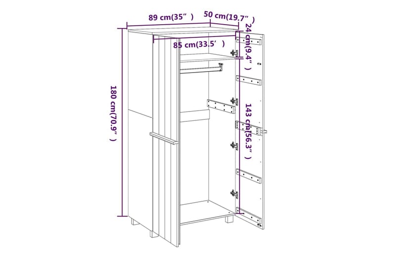 beBasic Garderob vit 89x50x180 cm massiv furu - White - Förvaring - Klädförvaring - Garderob & garderobssystem