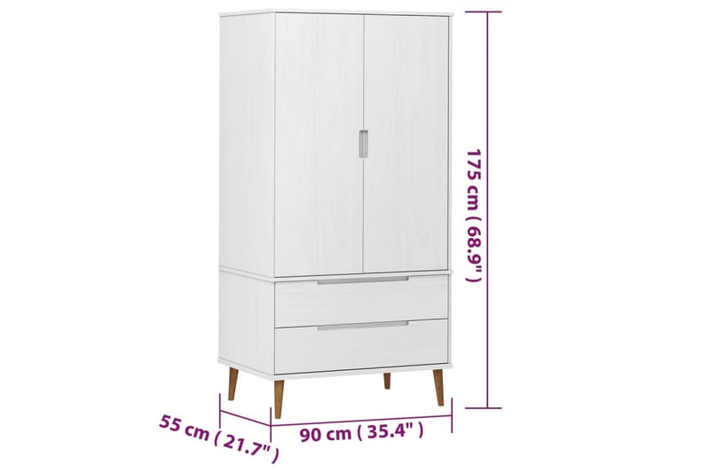 beBasic Garderob vit 90x55x175 cm massiv furu - White - Förvaring - Klädförvaring - Garderob & garderobssystem