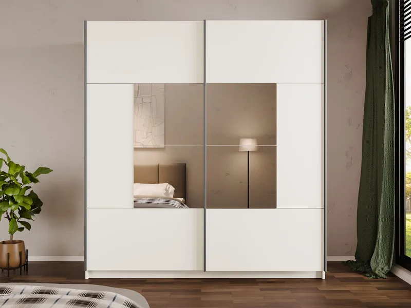 Binche Garderob med Spegel 200x215 cm - Beige - Förvaring - Klädförvaring - Garderob & garderobssystem