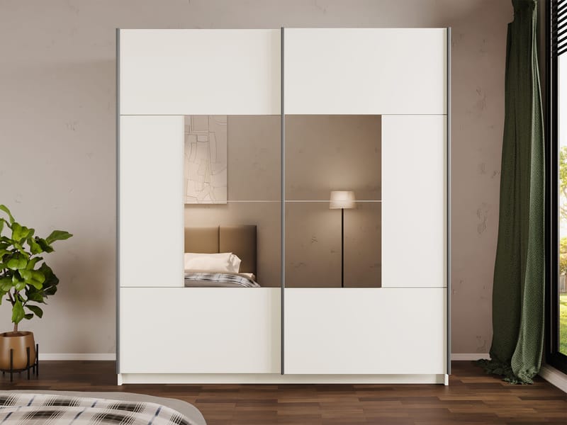 Binche Garderob med Spegel 200x215 cm - Beige - Förvaring - Klädförvaring - Garderob & garderobssystem