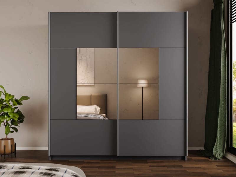 Binche Garderob med Spegel 200x215 cm - Grå - Förvaring - Klädförvaring - Garderob & garderobssystem