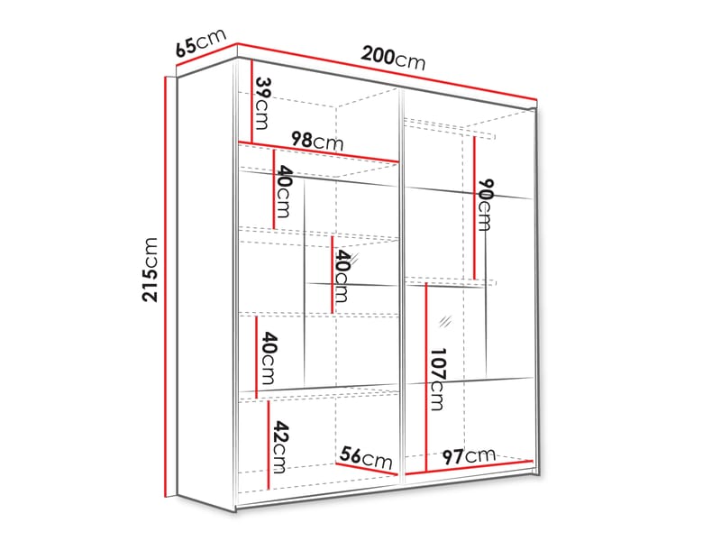 Binche Garderob med Spegel 200x215 cm - Grå - Förvaring - Klädförvaring - Garderob & garderobssystem