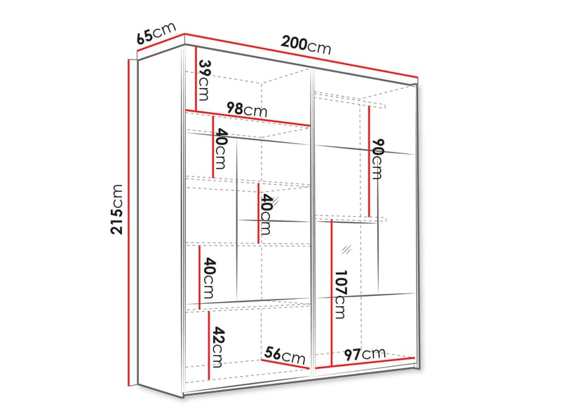 Binche Garderob med Spegel 200x215 cm - Grå - Förvaring - Klädförvaring - Garderob & garderobssystem