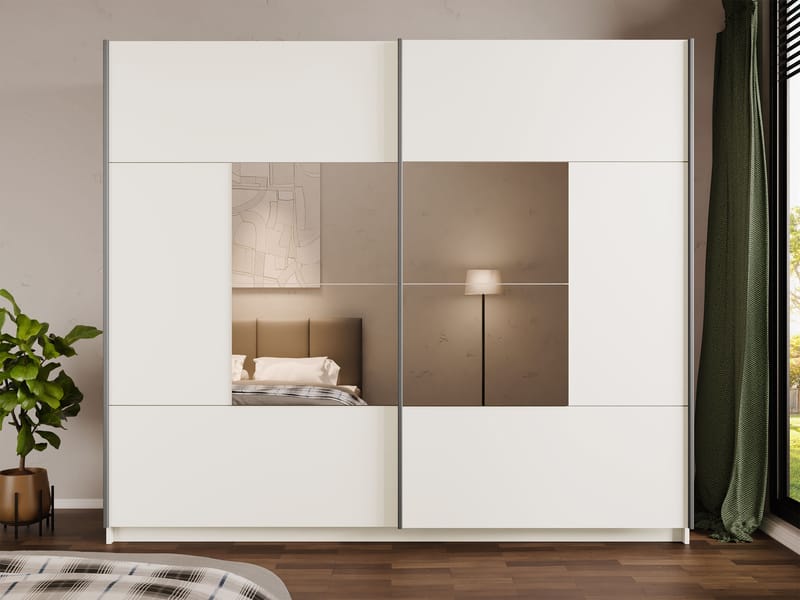 Binche Garderob med Spegel 250x215 cm - Beige - Förvaring - Klädförvaring - Garderob & garderobssystem