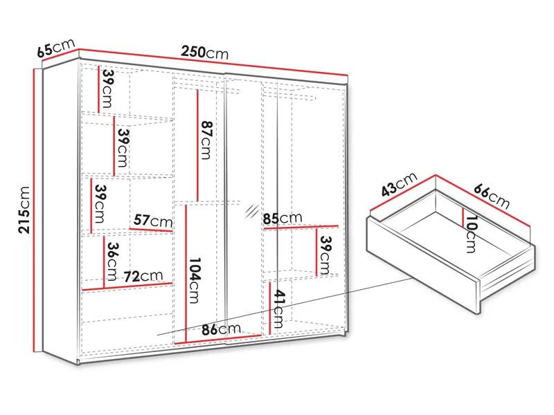 Binche Garderob med Spegel 250x215 cm - Grå - Förvaring - Klädförvaring - Garderob & garderobssystem