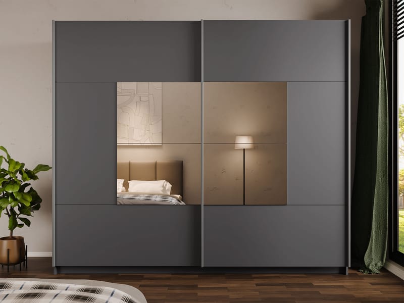 Binche Garderob med Spegel 250x215 cm - Grå - Förvaring - Klädförvaring - Garderob & garderobssystem