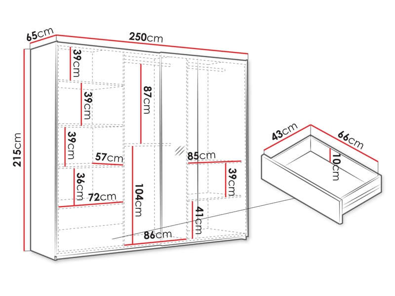 Binche Garderob med Spegel 250x215 cm - Grå - Förvaring - Klädförvaring - Garderob & garderobssystem