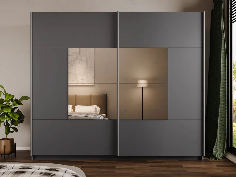 Binche Garderob med Spegel 250x215 cm - Grå - Förvaring - Klädförvaring - Garderob & garderobssystem