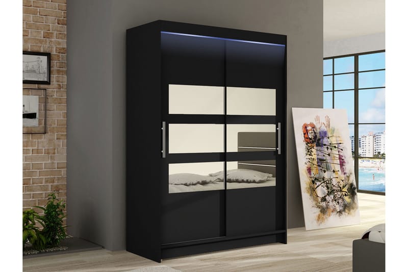 Biscayne Garderob m. Spegel 120x200 cm - Svart - Förvaring - Klädförvaring - Garderob & garderobssystem