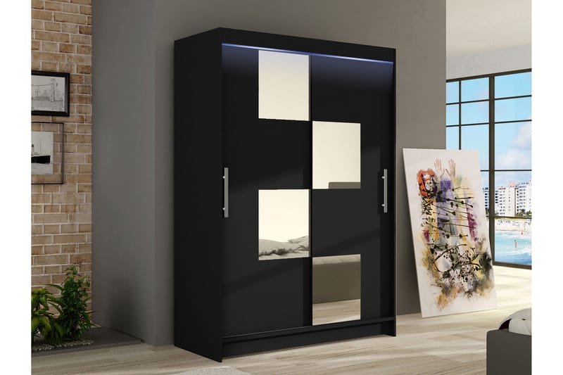 Biscayne Garderob m. Spegel 120x200 cm - Svart - Förvaring - Klädförvaring - Garderob & garderobssystem