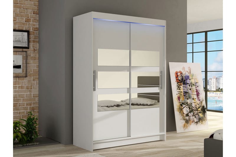 Biscayne Garderob m. Spegel 120x200 cm - Vit - Förvaring - Klädförvaring - Garderob & garderobssystem